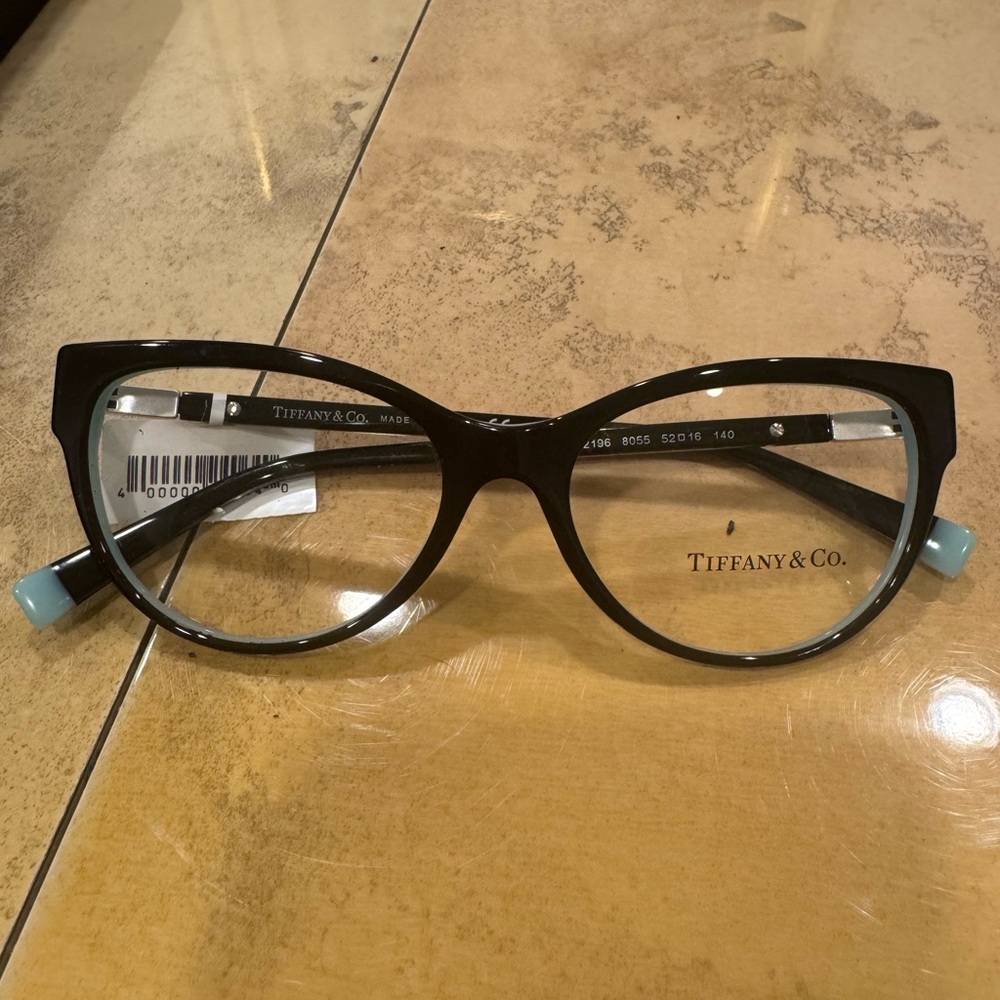 Tiffany & Co. Black and Blue Glasses with Cat-Eye Shape and Large Oval Lenses